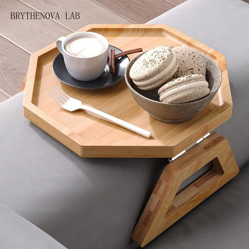 Sofa Armrest Tray, Wooden & Bamboo Folding Sofa Table Tray Use for Eating/remote/drinks/phone (Round, Square) B Retail