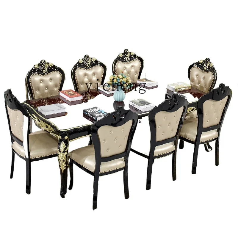 ZC solid wood large dining table extended table family 10 people villa western restaurant dining table