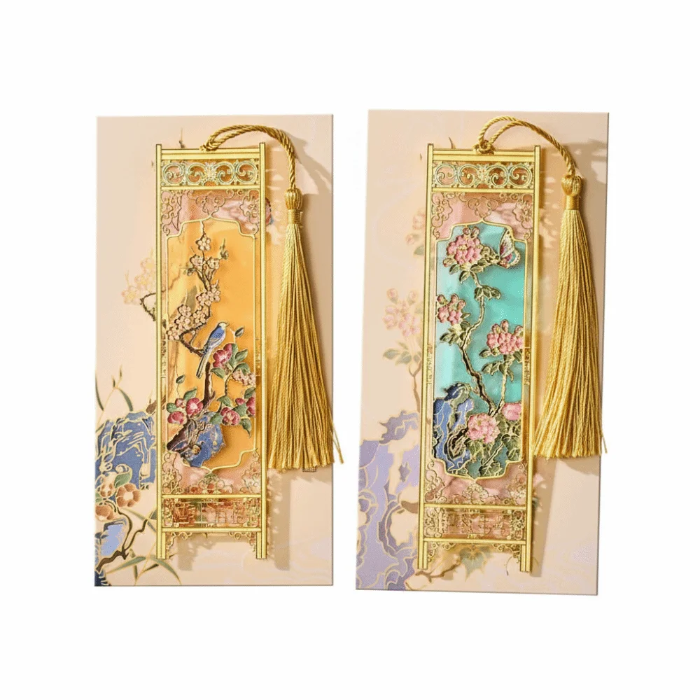 

Retro Metal Metal Bookmarks Painted Pendant Book Clip Tassel Chinese style Reading Tool Stationery