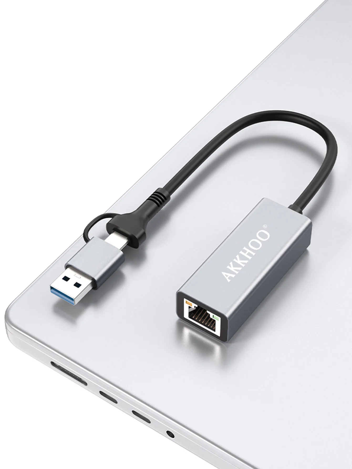 ตัวแปลงการ์ดเครือข่ายแบบสองหัว USB/TYPE-C แบบสองในหนึ่งเดียว, อะแดปเตอร์ Rj45, การ์ดเครือข่ายที่ไม่ต้องใช้ไดรเวอร์ เหมาะสำหรับคอมพิวเตอร์เดสก์ท็อป