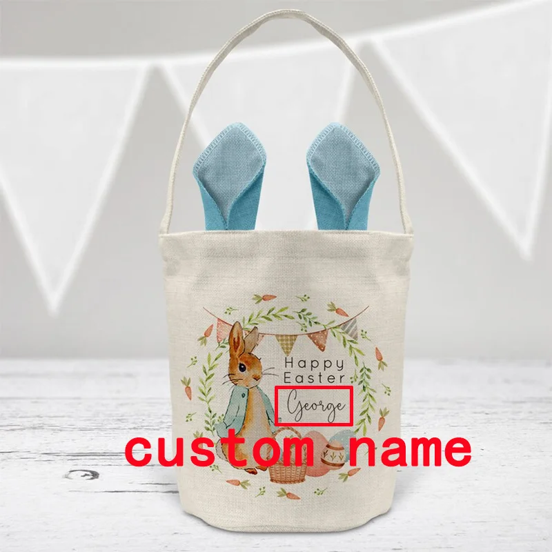 personalised Egg Hunt basket with Bunny rabbit Ears happy Easter party Sack rustic decoration children kid boy girl gift bag