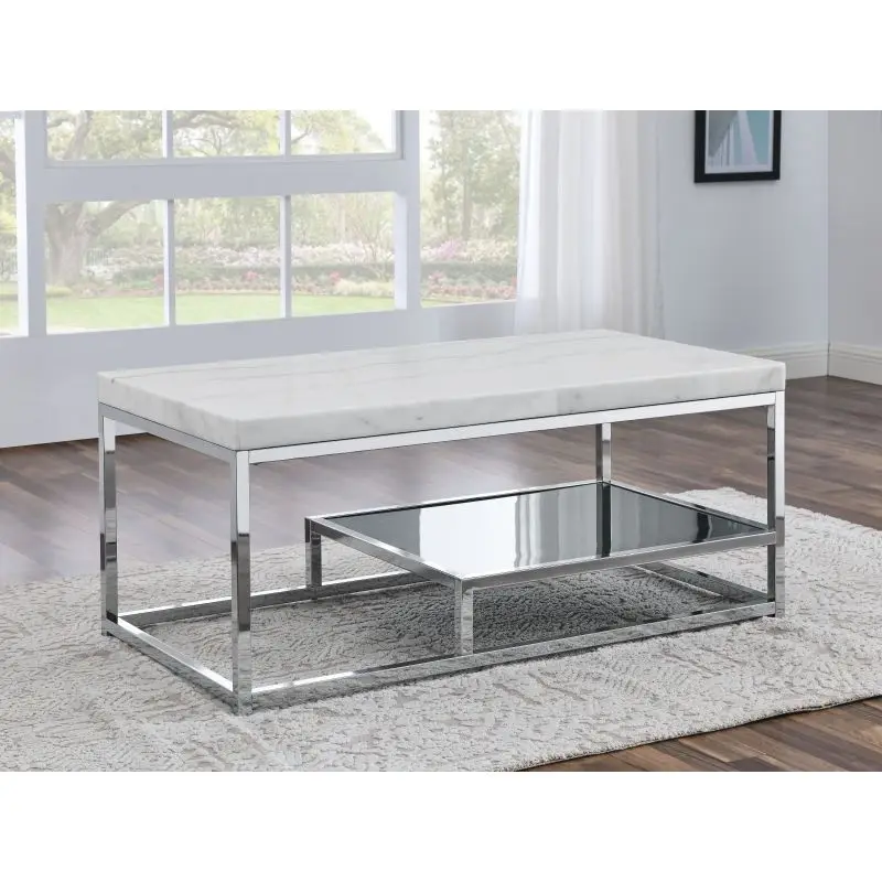 Aston - White Marble Top Coffee Table - White