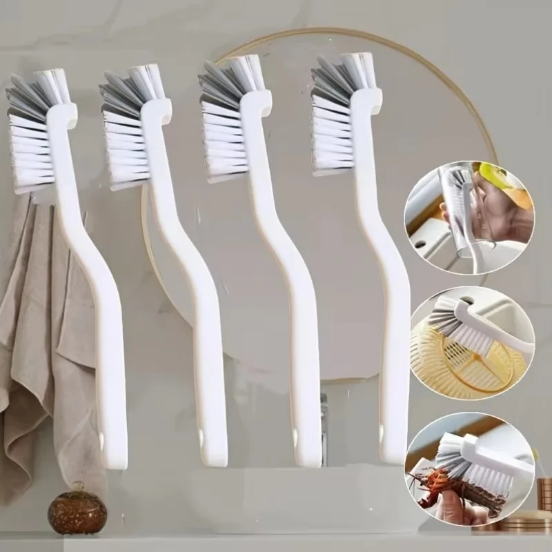 1/2/3Pcs Japanese Style Sink Cleaning Cup Brush with Long Handle Elbow Design Tail Hole Wall Hanging Crevice Cleaning Brush Tool