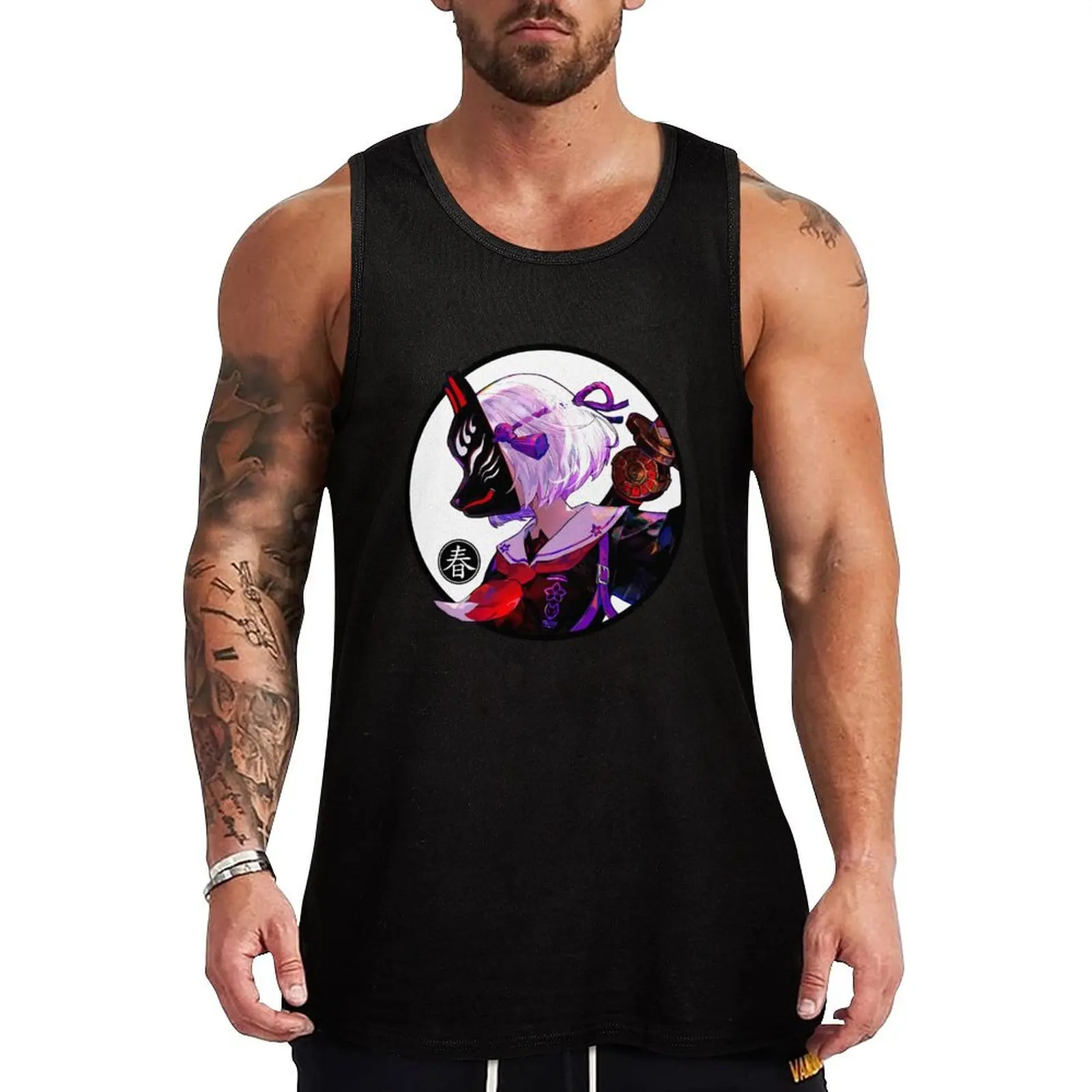 Urban Japanese Vaporwave Tokyo Samurai Girl Tank Top t-shirt for men Men's vest Men's sleeveless Men's gym clothing