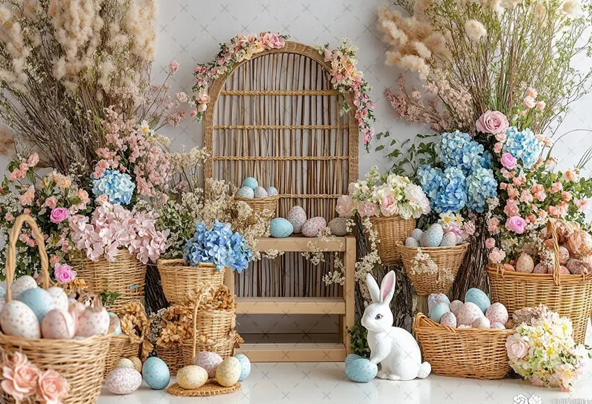 Mehofond Photography Background Spring Easter House Rabbits Eggs Kids Birthday Cake Smash Portrait Decor Backdrop Photo Studio