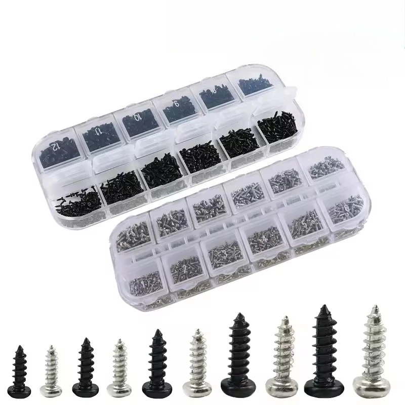 1200 Pcs Miniature Eyeglass Screw Set M1 M1.2 M1.4 M1.7 Nickel Plated/Carbon Steel Cross Head Round Head Self-Tapping Screw Set