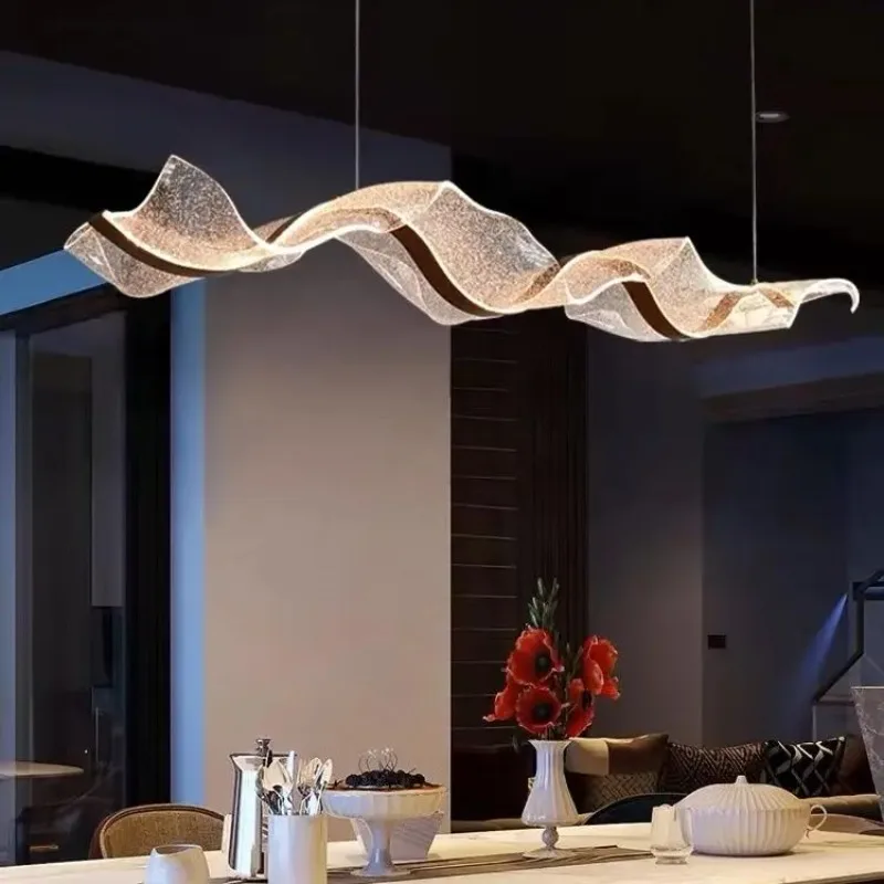 

Italian Minimalist Long Designer Art Ribbon Chandelier: Lighting for Restaurant, Hotel Front Desk, Bar, Living Room