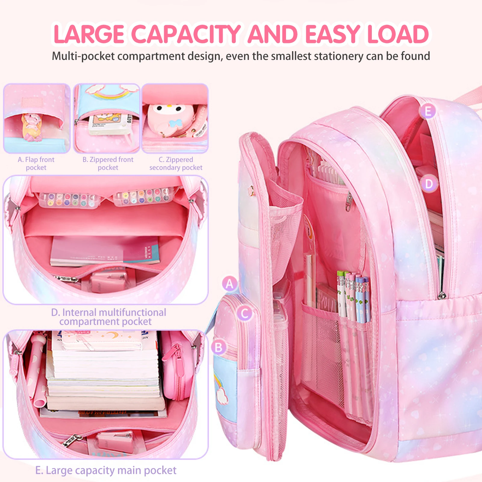 New Primary School Backpack Cute Colorful Bags For Girls Princess School Bags Waterproof Children Rainbow Series Schoolbags