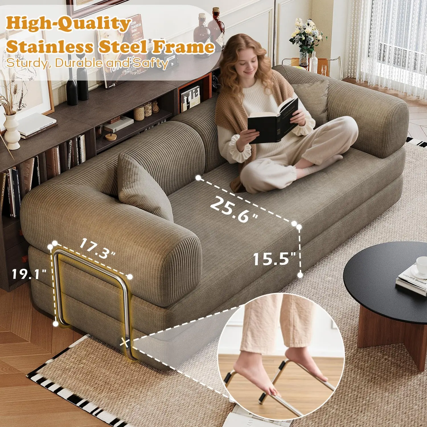 Corduroy Sleeper Sofa, 78.8