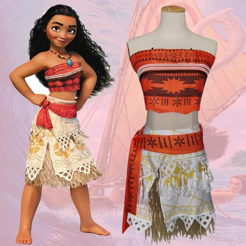 

Anime Vaiana Moana Princess Costume Dress Ocean Maui Moana Dress Mao Necklace Girls Adult Kids Party Halloween Performance Suits