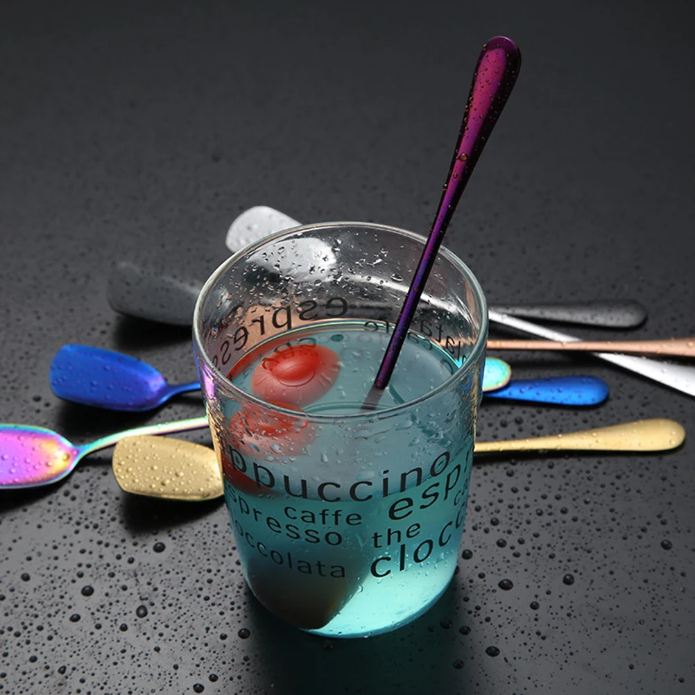 

6pcs Stainless Steel Ice Spoon Cream Scoop Heat Resistant Eco Friendly Stirring Long H Tall Glasses Cups Kitchen Bar
