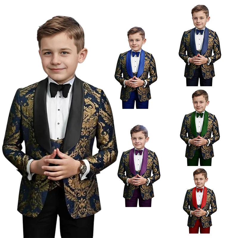 

Wedding Suit Set with Jacquard Kids Suits Set Boys 3-16 Years 3 Piece Suits Set Blazer Vest Pants Formal Evening Party Tuxedos