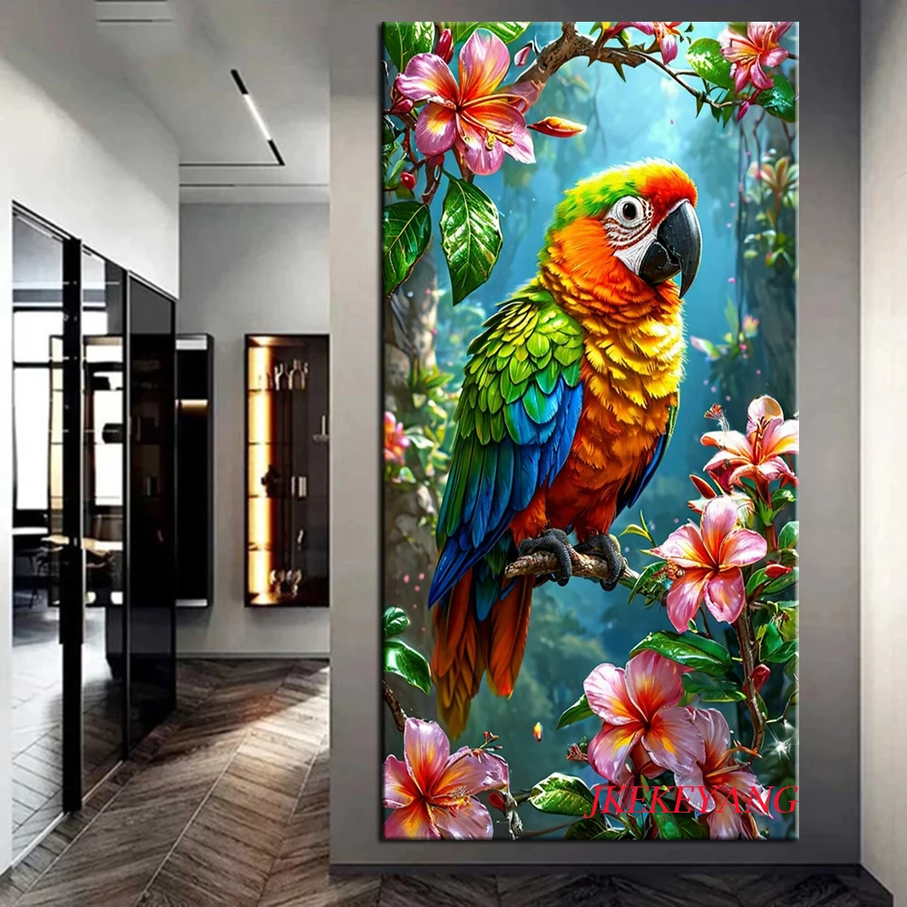 DIY Diamond Painting Cross Stitch Kit Parrot and Flowers Full Drills Diamond Mosaic New Collection 2024 Home Decor Gift