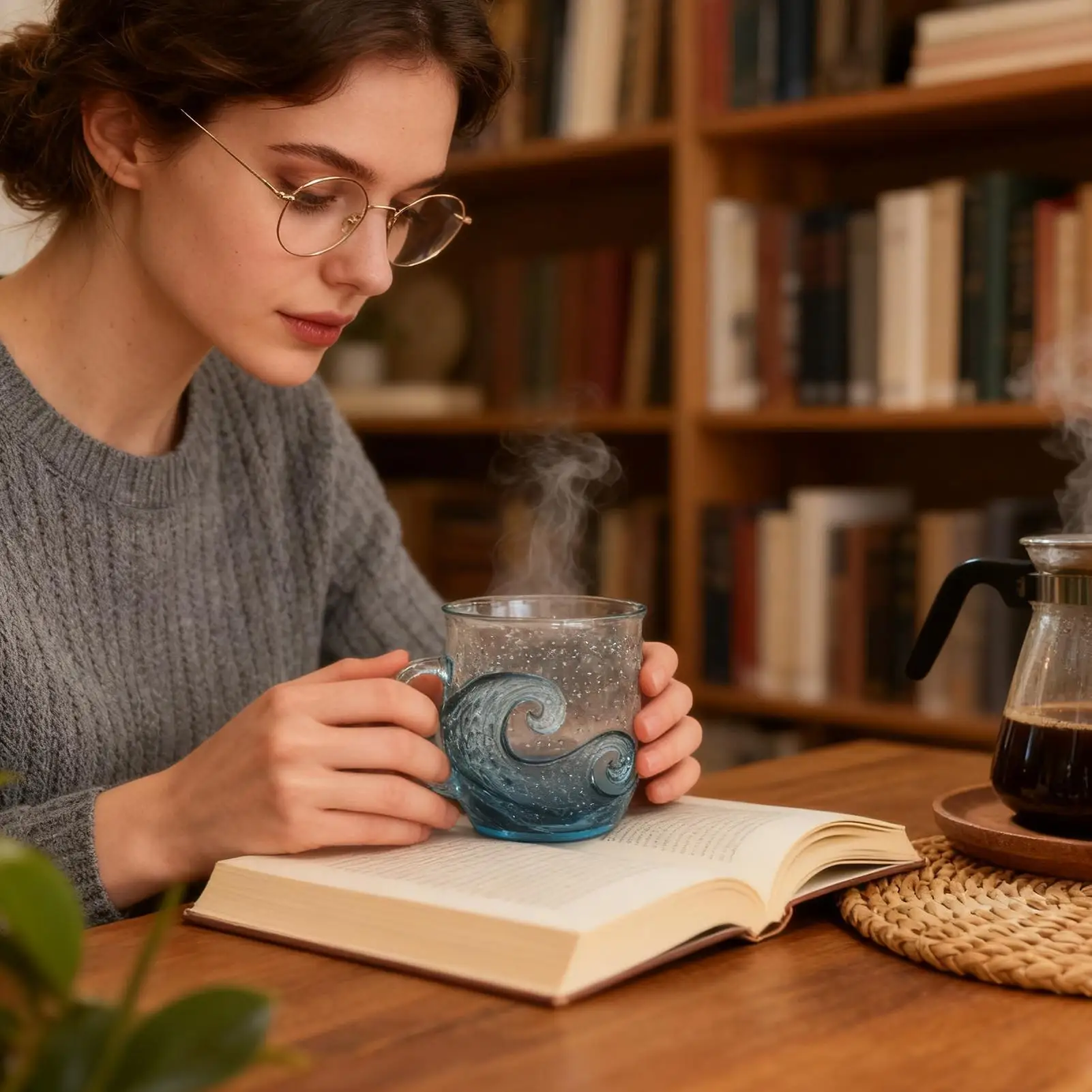Coffee Mugs Wave Design 300ml Glass Cup Coffee Mug Cup With Handle For Beach House Wine Office Home Kids Adults Women Men