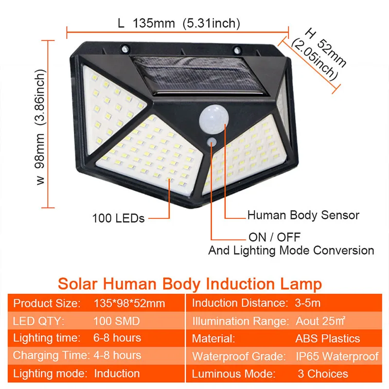 ZK30 4sides100LED 3 modes glow PIR motion sensor solar wall light garden solar energy lamp always on at night outdoor street