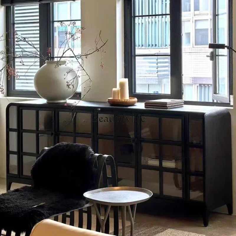 

yj5 American retro solid wood antique style living room against the wall glass door storage cabinet wine cabinet