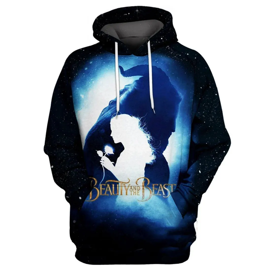 2024 Spring and Autumn 3D Printing cartoon Beauty and the Beast Unisex Couple Hoodie Children\'s Street Leisure Sports Pullover