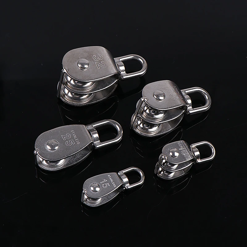 1PC 304 Stainless Steel M15 M20 M25 M32 Single Wheel Swivel Lifting Rope Pulley Set Lifting Wheel Tools Double Pulley Block