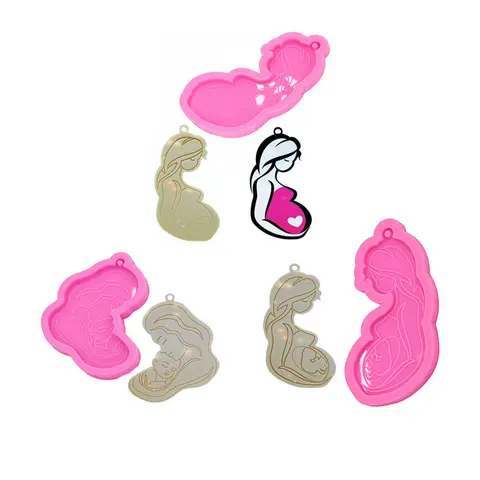 Mirror Mother and Child Baby Embrace Mold, Pregnant Baby Keychain Epoxy Pendant Polymer Clay for Baking Candies Silicone Mold