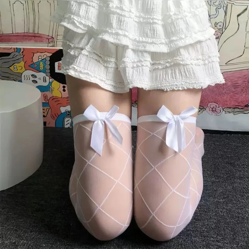 Women Transparent Silk Stockings Sweet Girls Sexy Slim Hosiery Over Knee Cuff Tights Elastic JK Lolita Fashion High Stockings