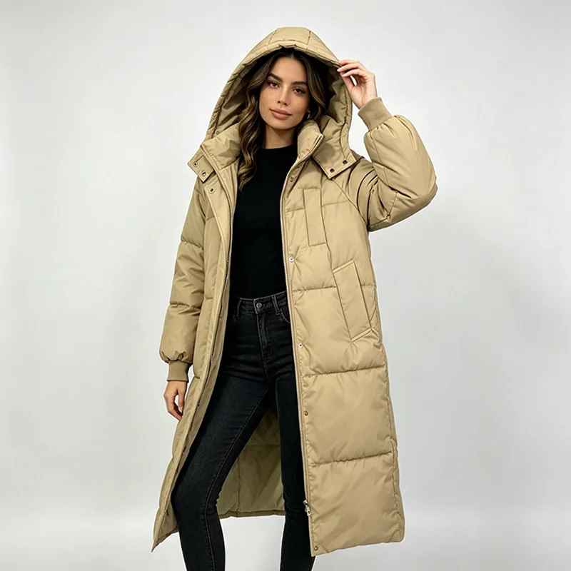 Longline Hooded Zip Up Quilted Padded Jacket for Women Long Sleeve Top Warm Outdoor Travel Daily Winter Thick Outerwear Coat