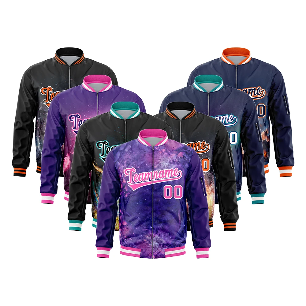 

Wholesale Varsity Full-Zip Jacket Tie-Dye Graffiti Pattern Personalized Letterman Bomber Jacket with Stitched Name Number Logo