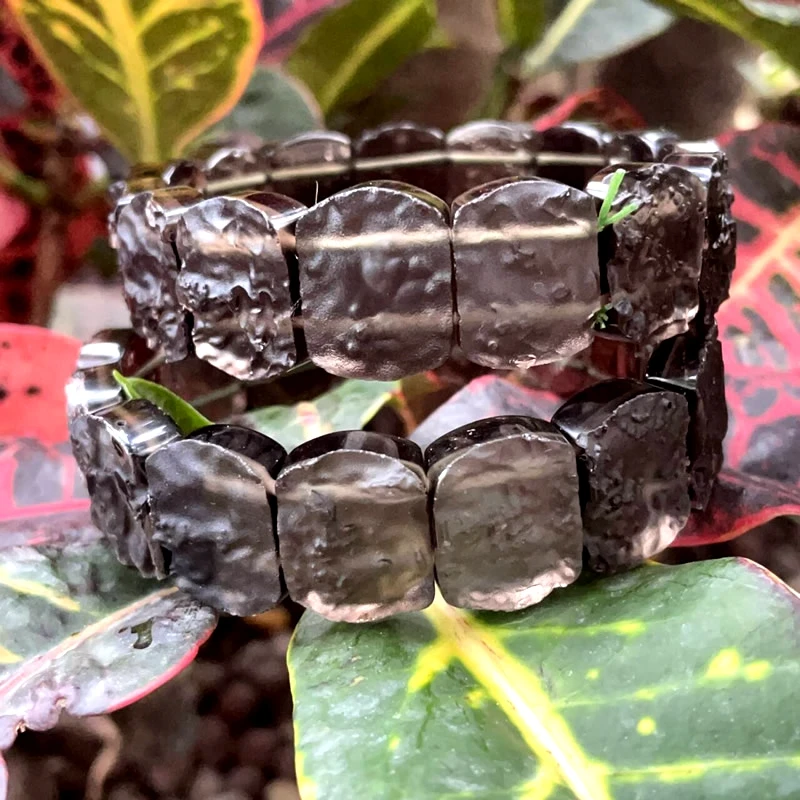 New Natural Stone Black Indochinite Tektite Rectangular Rough Bracelet For Men And Women Punk Style Energy Lucky Health Jewelry