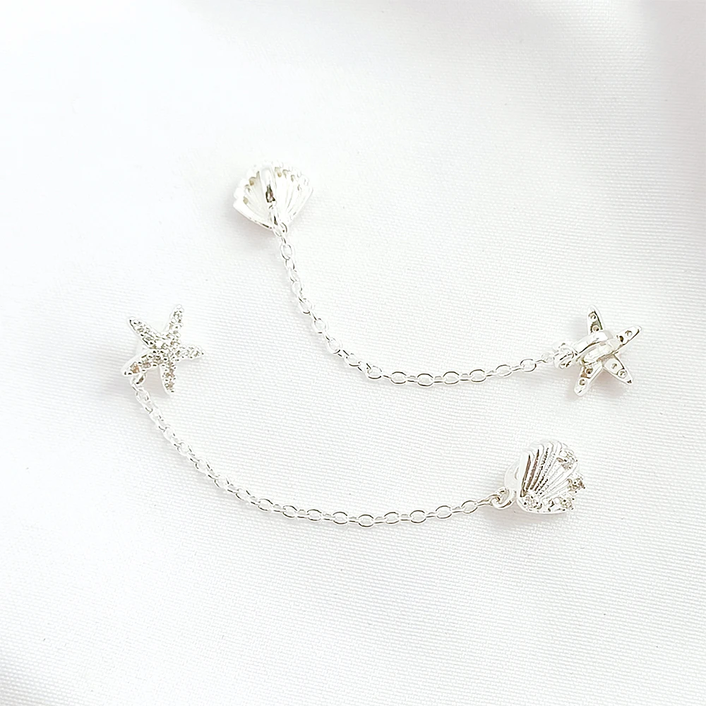 3 PCS Brass Coated Gold Zircon Inlay Sea Star Scallop Extended Chain DIY Jewelry Making Necklace Bracelet Accessories Materials