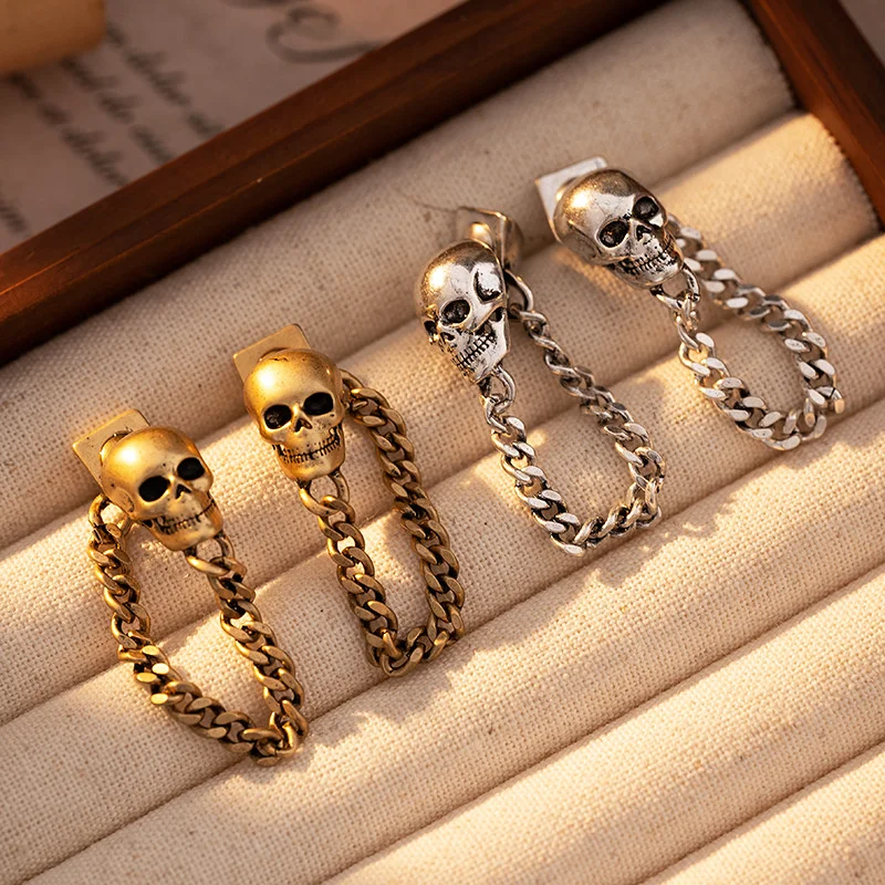 XIALUOKE Vintage Skeleton Skull Stud Earrings For Women European American Style Personality Tassel Earrings Party Jewelry