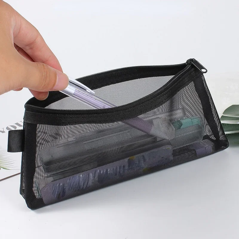 Estuche transparente para lápices con cremallera, bolsa de almacenamiento de cosméticos de malla, bolsa de papelería transparente, bolsa de