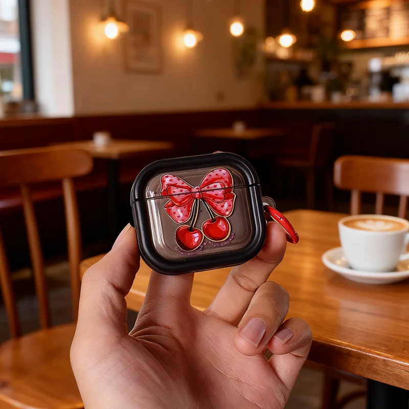 حافظة على شكل قوس الكرز لأجهزة Apple Airpods Pro 3 1st 2nd 3rd غطاء الجيل لأجهزة Airpods 4 2 Gen New Air Pods غطاء حماية