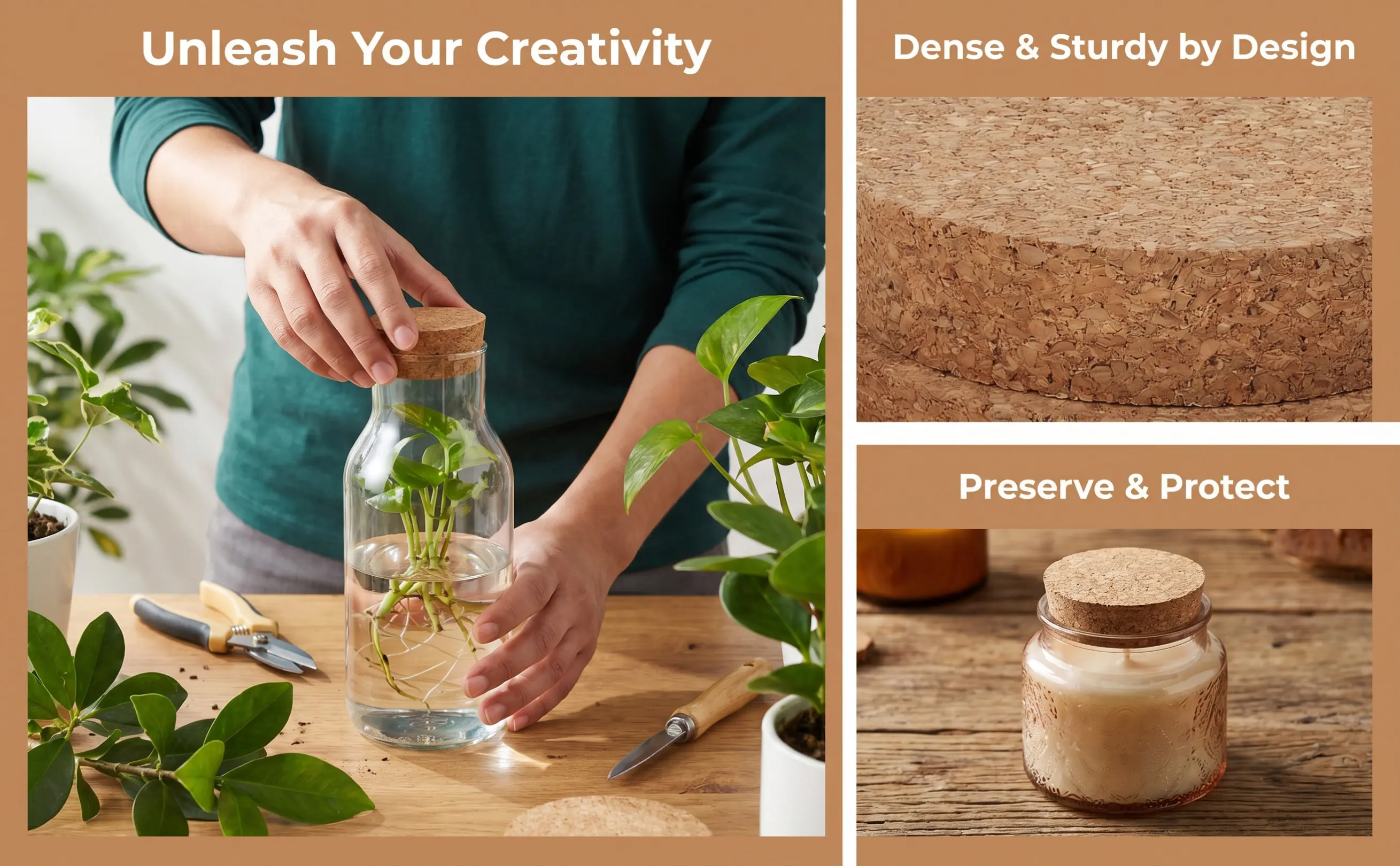 6Pcs Glass Flower Vase Cork Lids Hydroponic Planter Lids Propagation Vase Stopper Rustic Cork Seal Caps for Terrarium Succulent