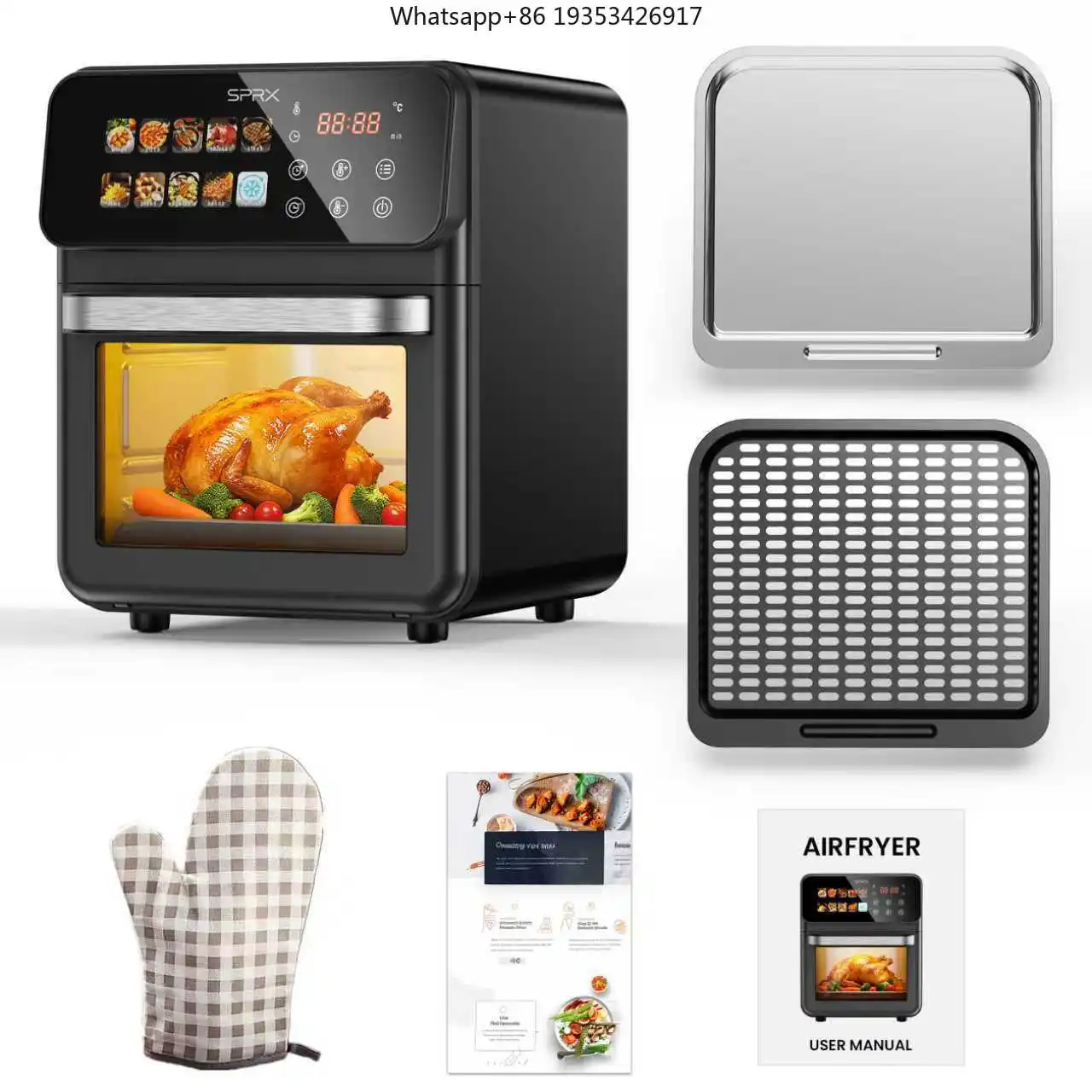 8L Visible Air Fryer Oven Combo, Touch Control Large Display Stainless Steel Household Multi‑Function Kitchen Cooking Appliance
