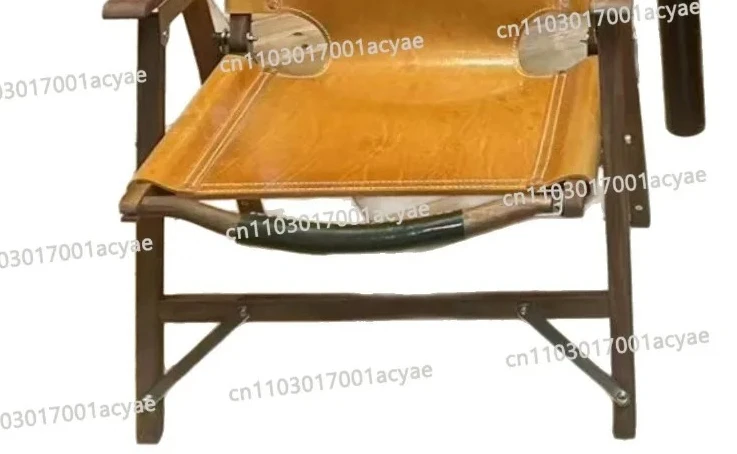 Portable Solid Wood Folding Chair – Walnut & Ash Frame with Saddle Leather, Outdoor Leisure & Travel Seat