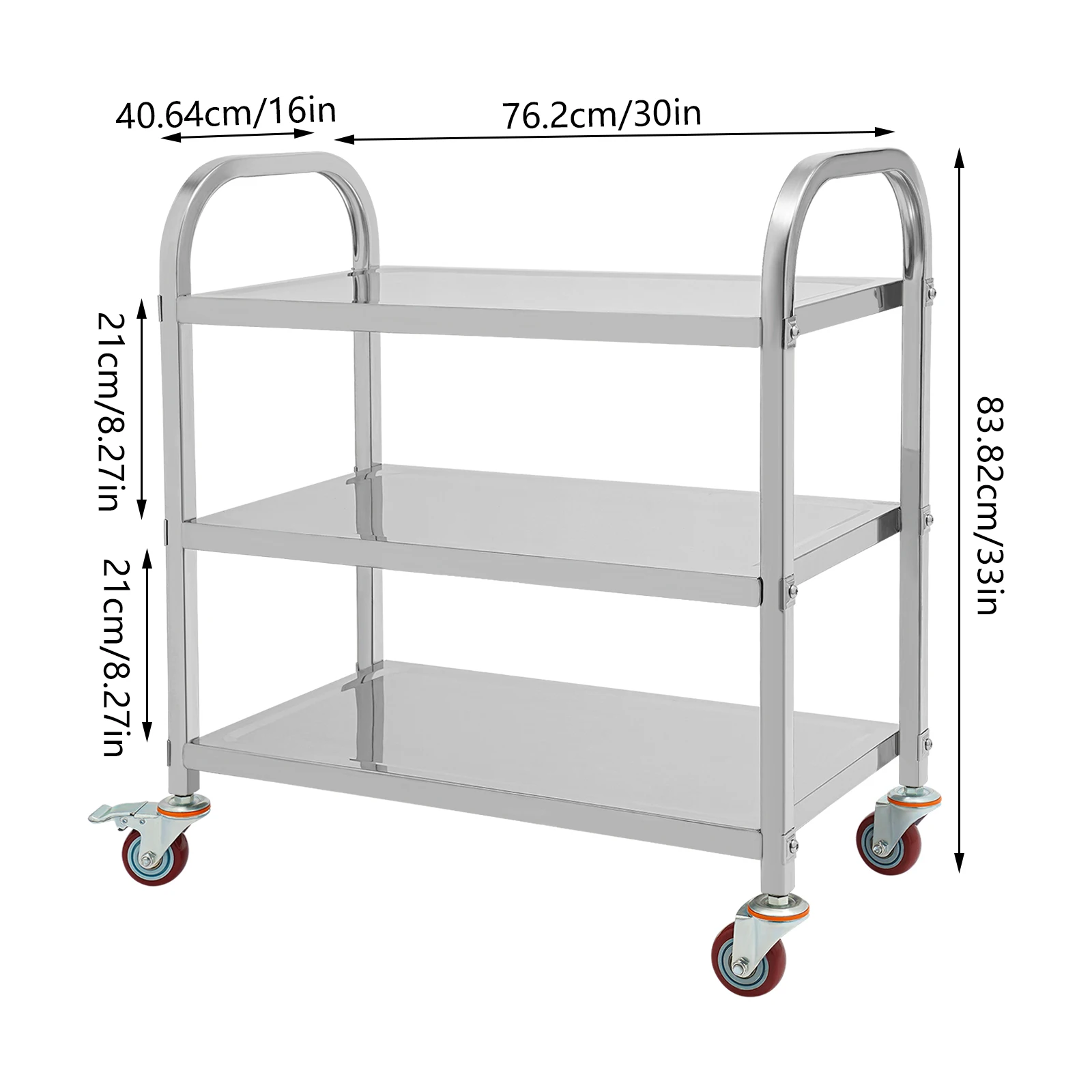 Chariot de cuisine en acier inoxydable à 3 niveaux, chariot de cuisine, étagère de rangement roulante, rangement de service utilitaire, étagère de voiture roulante