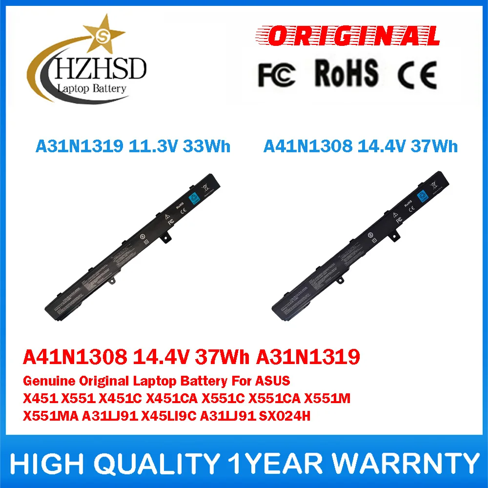 A41N1308 14.4V 37Wh A31N1319 11.3V 33Wh Genuine Original Laptop Battery For ASUS X451X551 X451C X451CA X551C X551CA X551M X551MA