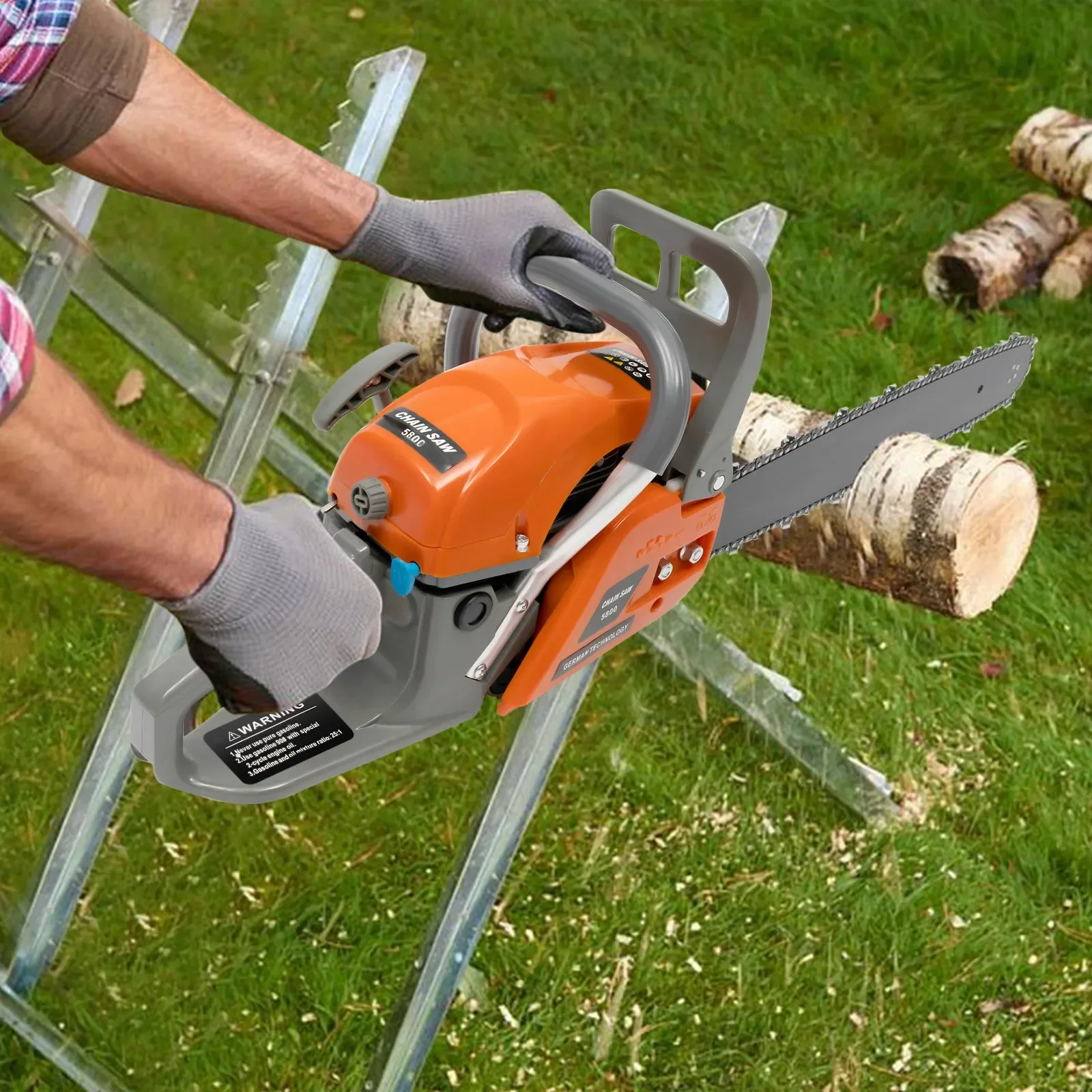 58cc Gasoline Chainsaw with 20-Inch Guide Bar, Powerful 2-Stroke Engine, Ergonomic Handle, and High Safety Features for