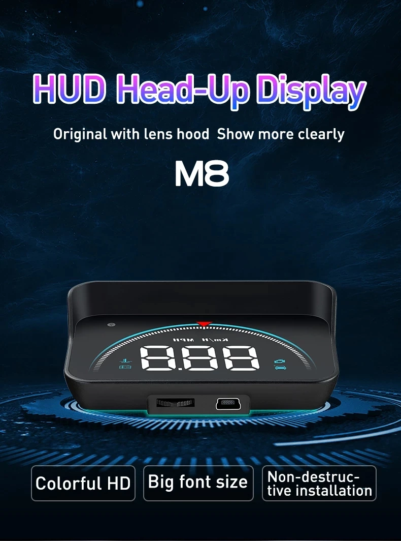 

M8 Car OBD2 HUD Head Up Display HUD OBD2 Overspeed Warning System Projector Windshield Auto Electronic Voltage Alarm Display