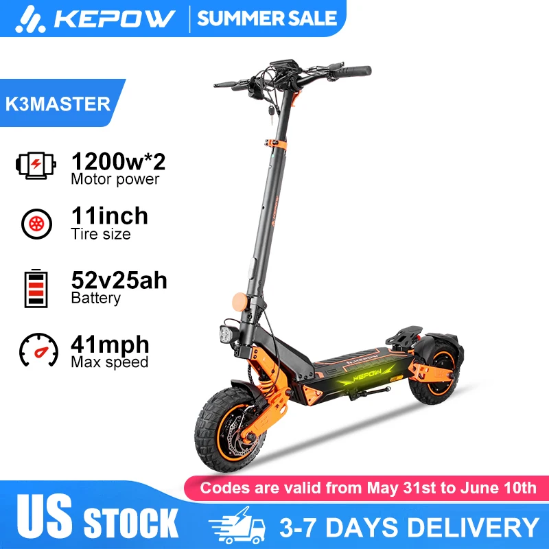 

KEPOW D3MAX 2400W Dual Motor Electric Scooter 55 Miles Ultra Long Range 11'' Off-Road Tire Dural Absorbers All Terrain e-scooter