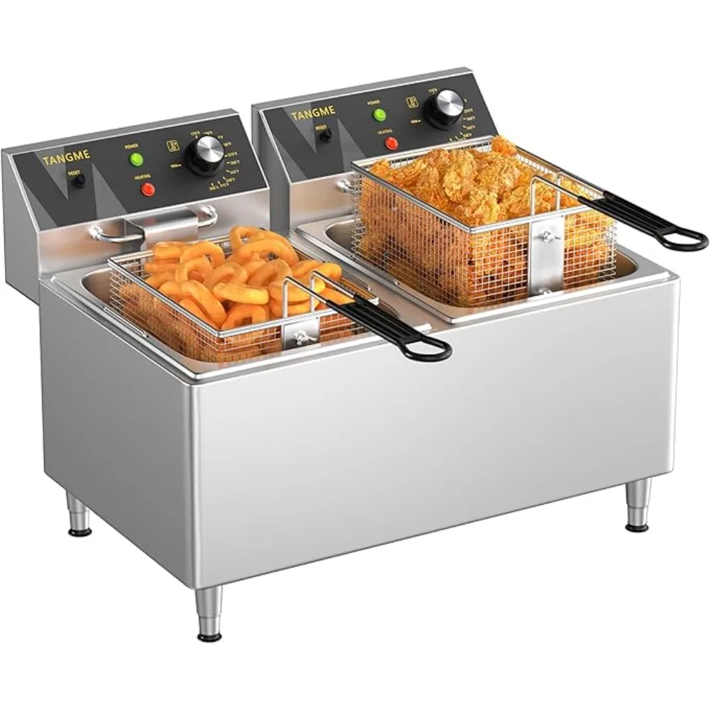 

Commercial Deep Fryer Electric Countertop Fryer 25.4Qt Heavy Duty Large Stainless Steel Deep Fryers with Double Baskets