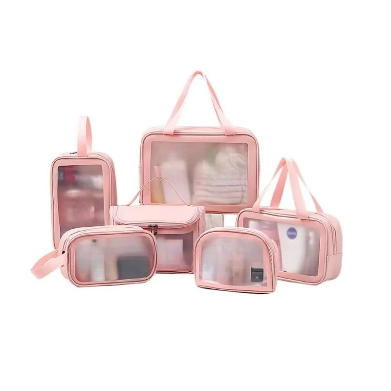 Polyurethane PVC Waterproof Travel Black Wash Bag  Women's Luxury Beauty Cosmetic Bag Pink Girl Travel Transparent Cosmetic Bag