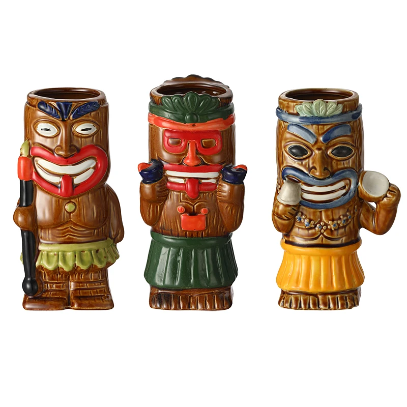 1PCS Tiki Mugs Ceramic Hawaiian Tiki Drinkware, Cute Exotic Cocktail Glasses, Tiki Bar