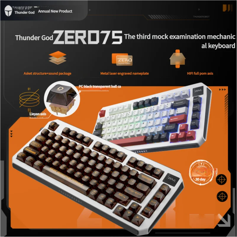 Imagem -03 - Thunderobot-teclado Mecânico sem Fio para Jogos Zero75 Modos Hot Swappable 81 Chaves Luz Rgb