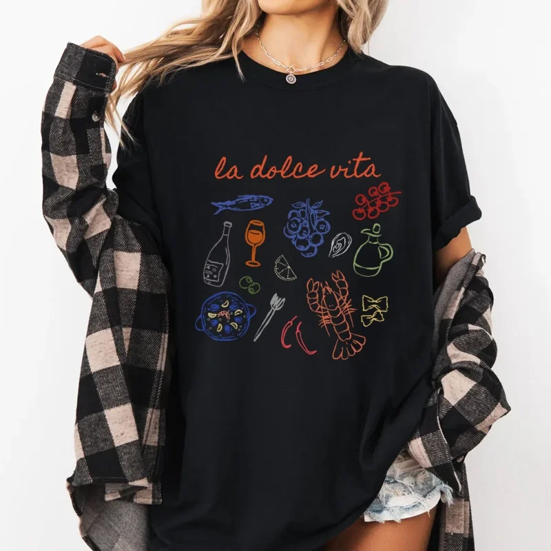 La Dolce Vita T-Shirt Women Italian Summer Tees Casual Short Sleeve Amalfi Coast T-shirt Italy VacationTops