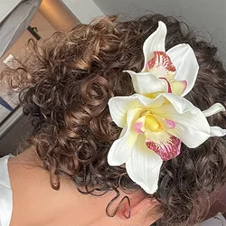 女性のための色とりどりのシルクシフォンヘアクリップ,大きな花,ボヘミアンスタイル,結婚式のアクセサリー,ヘアピン,バレッタ