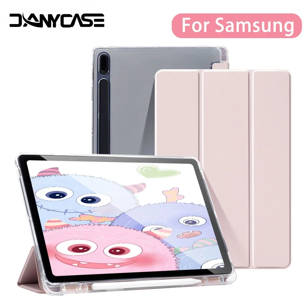 Case for Samsung Galaxy Tab S9 FE 11 S8 S7 Plus FE 12.4in S6 Lite Transparent Back Tablet Cover for Tab with Pencil Holder