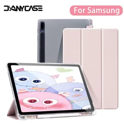 Case for Samsung Galaxy Tab S9 FE 11 S8 S7 Plus FE 12.4in S6 Lite Transparent Back Tablet Cover for Tab with Pencil Holder