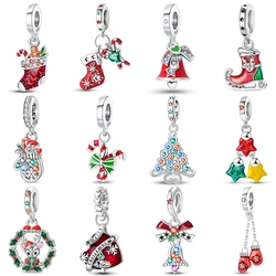 Christmas Charms Creative Santa Claus Christmas Tree Red Socks Boots 925 Sterling Silver Beads DIY Bracelets Jewelry For Women