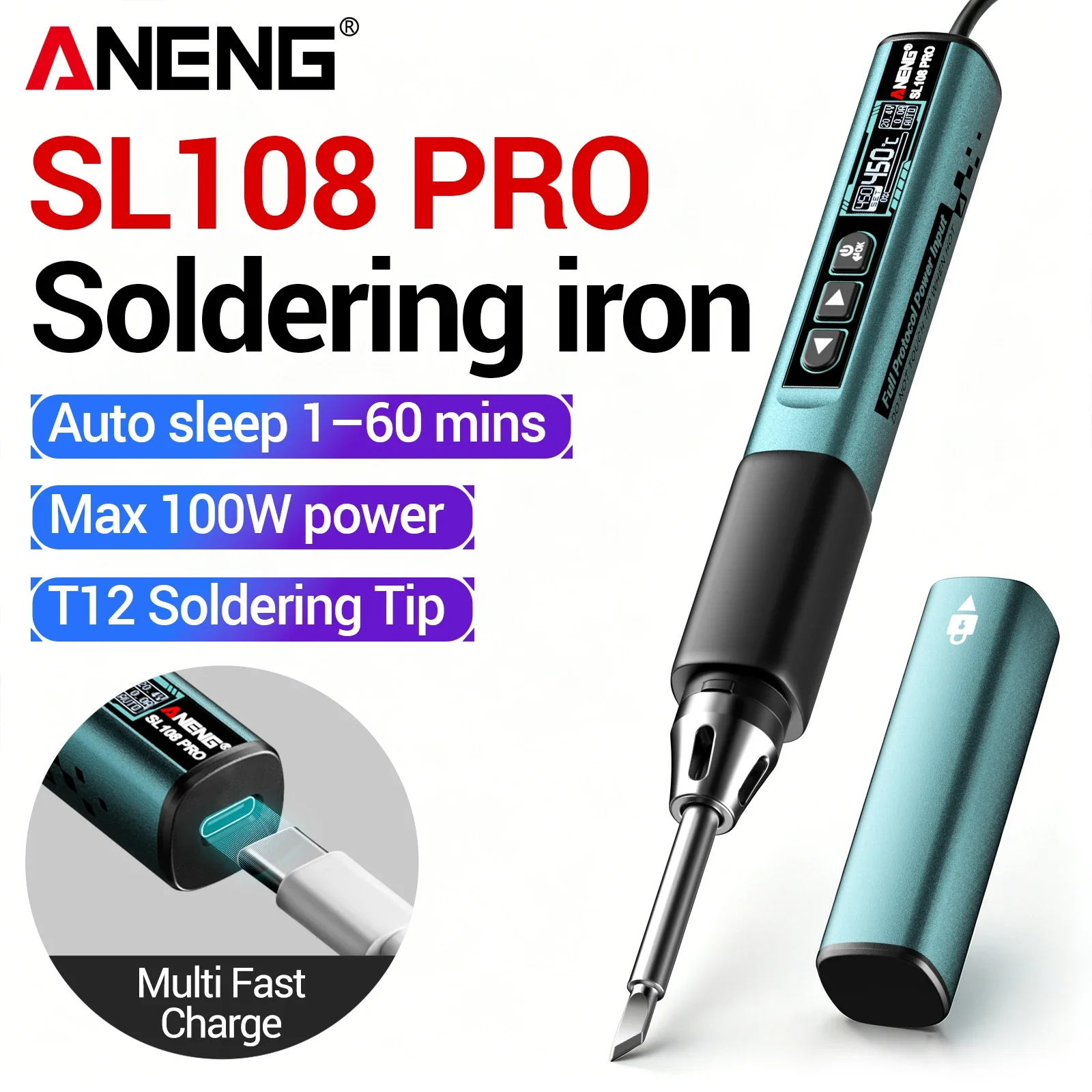 aneng-sl108-pro-t12-はんだごて-oled-100w-type‑c-100‑450-℃-オートスリープポータブル精密溶接ツール電子機器diy修理