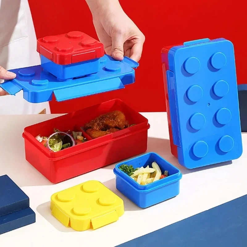 Tragbare versiegelte Lunchbox Farbe Bausteine Spleißen Kinder Student Lunchbox Bunte Picknick Obst Salat Bento Box